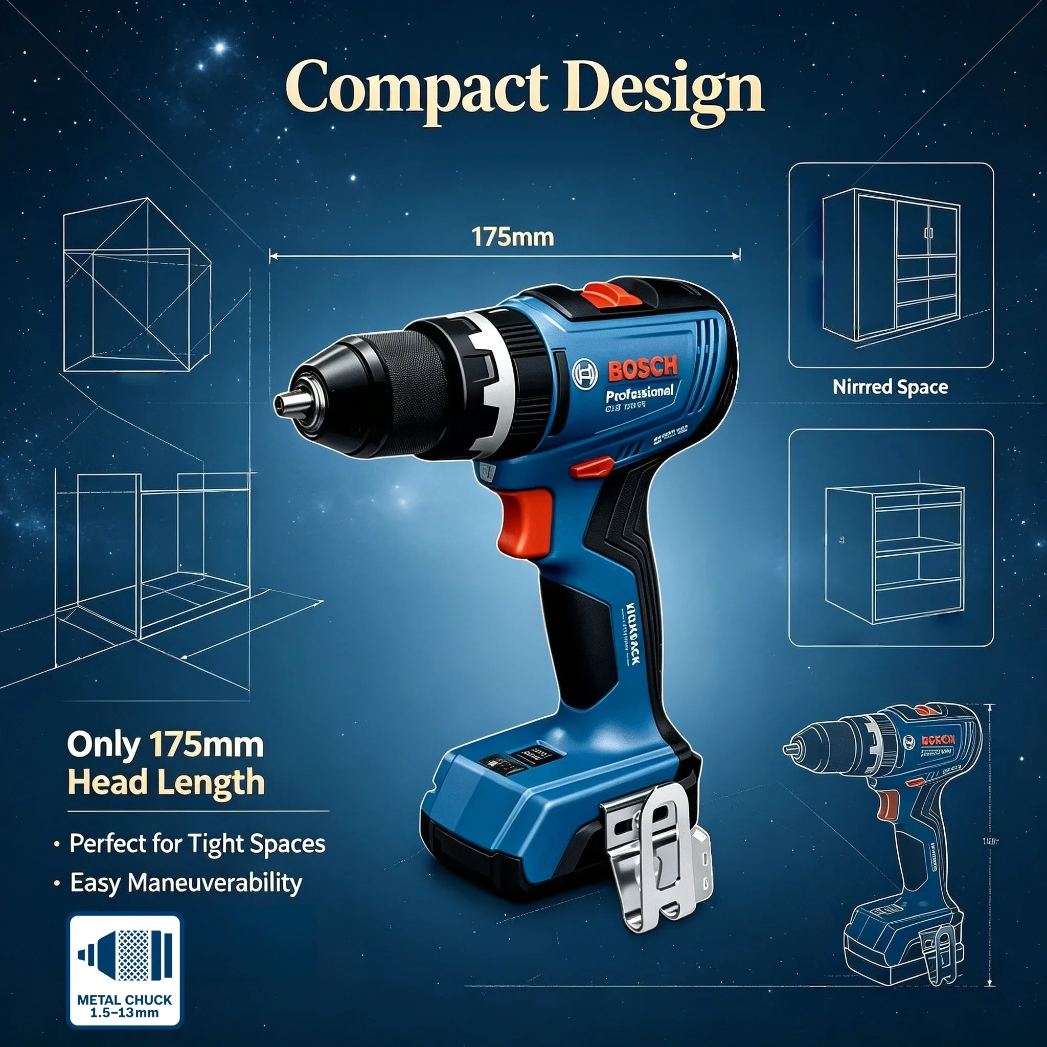 Brushless Cordless Electric Drill 18V - BOSCH GSB 18V-65 Furadeira/Parafusadeira Sem Fio